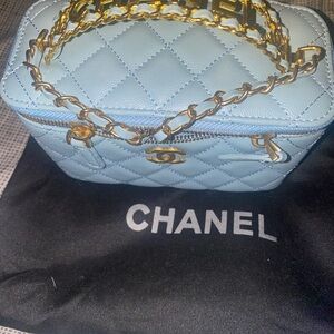 Blue Quilted Chain Bag